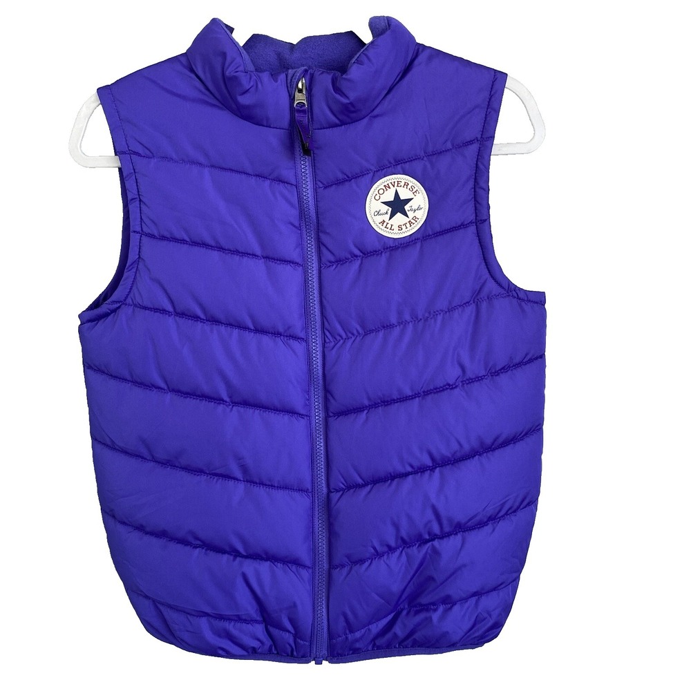 Converse All Star Youth Puffer 10-12 Unisex Full Zip Vest Jacket Purple Solid